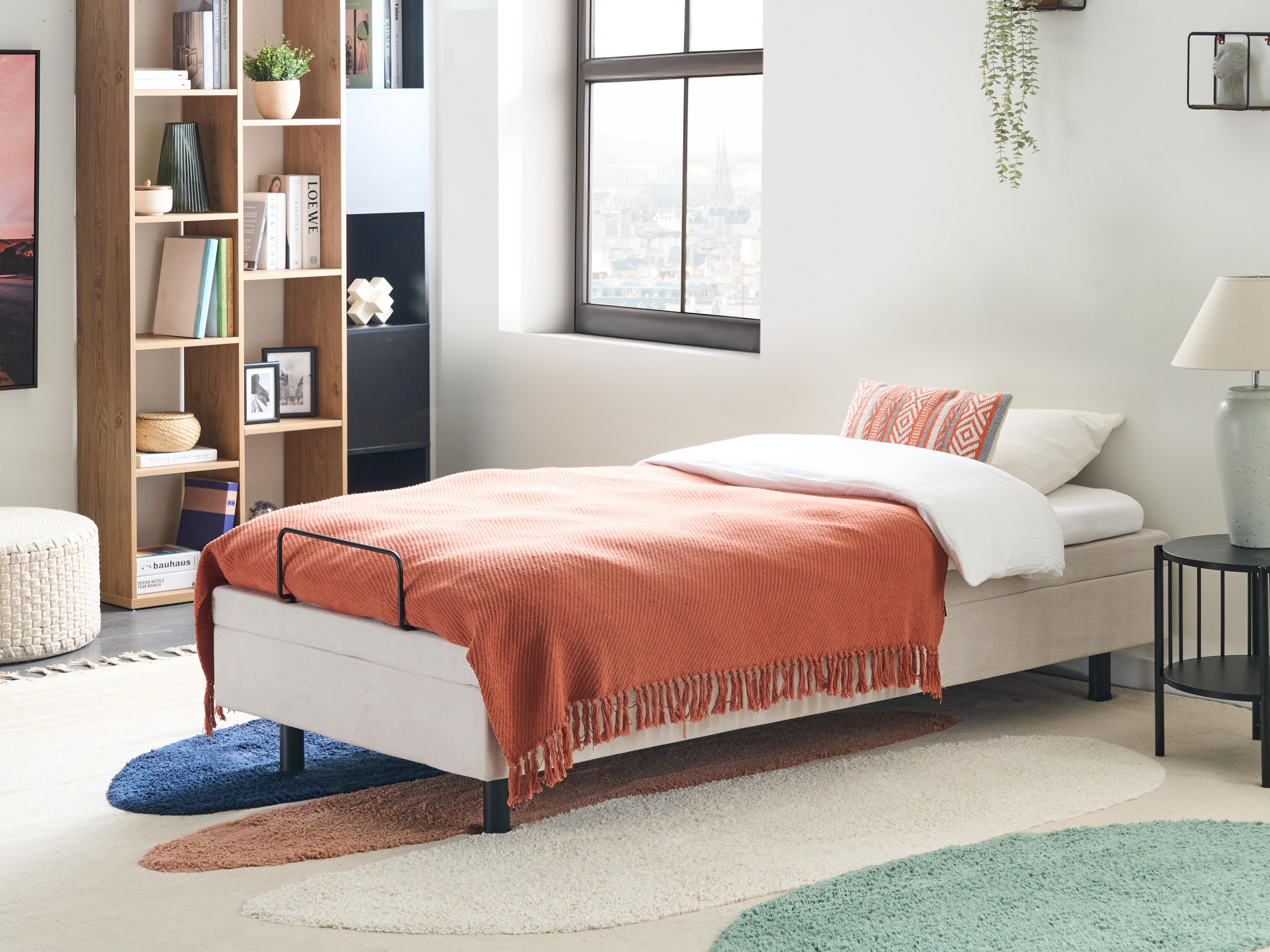 Adjustable Bed without Headboard Fabric CASTELLAN 90 x 200 cm (EU Single) Light Beige