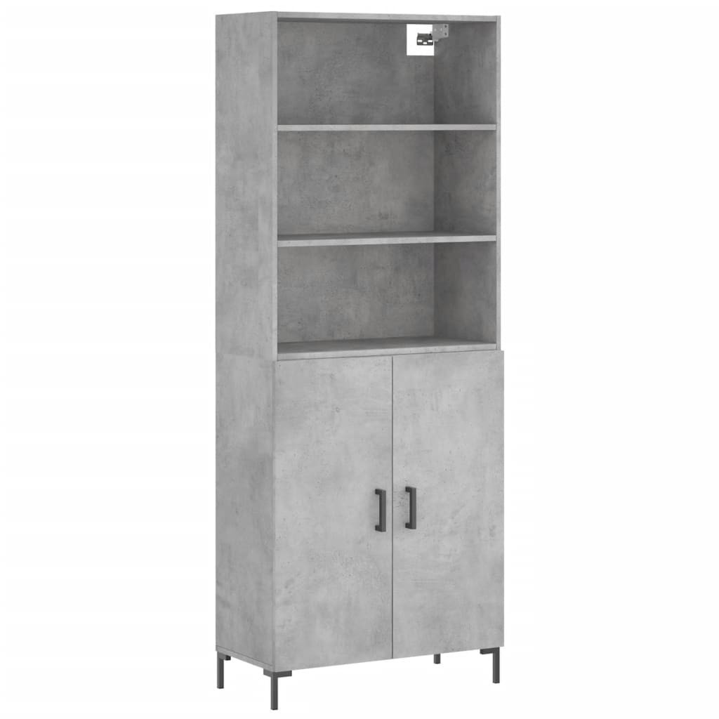 Szafka Regał Witrynka Szara Beton z Drzwiami 69.5x34x180 cm do Salonu