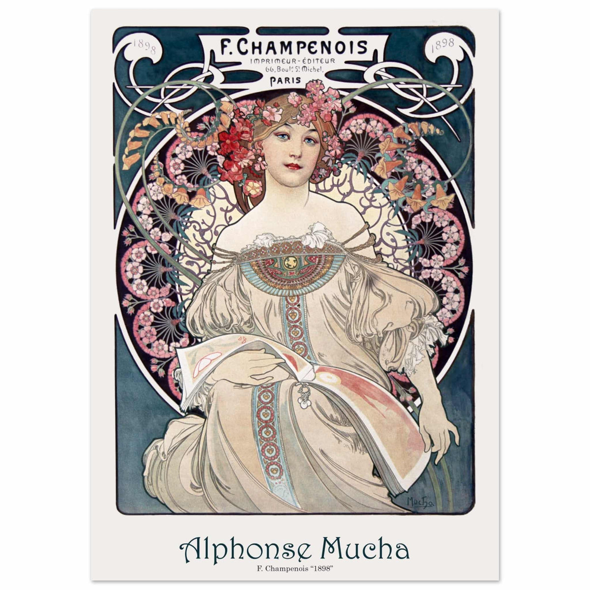 Artfulprints Poster Alphonse Mucha - F. Champenois  - 50x70 cm - Blauw