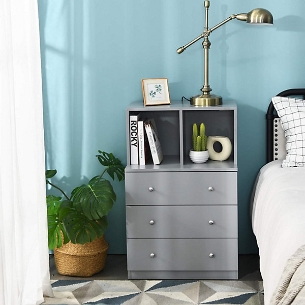 Commode avec 3 Tiroirs Coulissants 60x40x94CM,Organisateur de Rangement avec Dispositifs Anti-Basculement,Gris