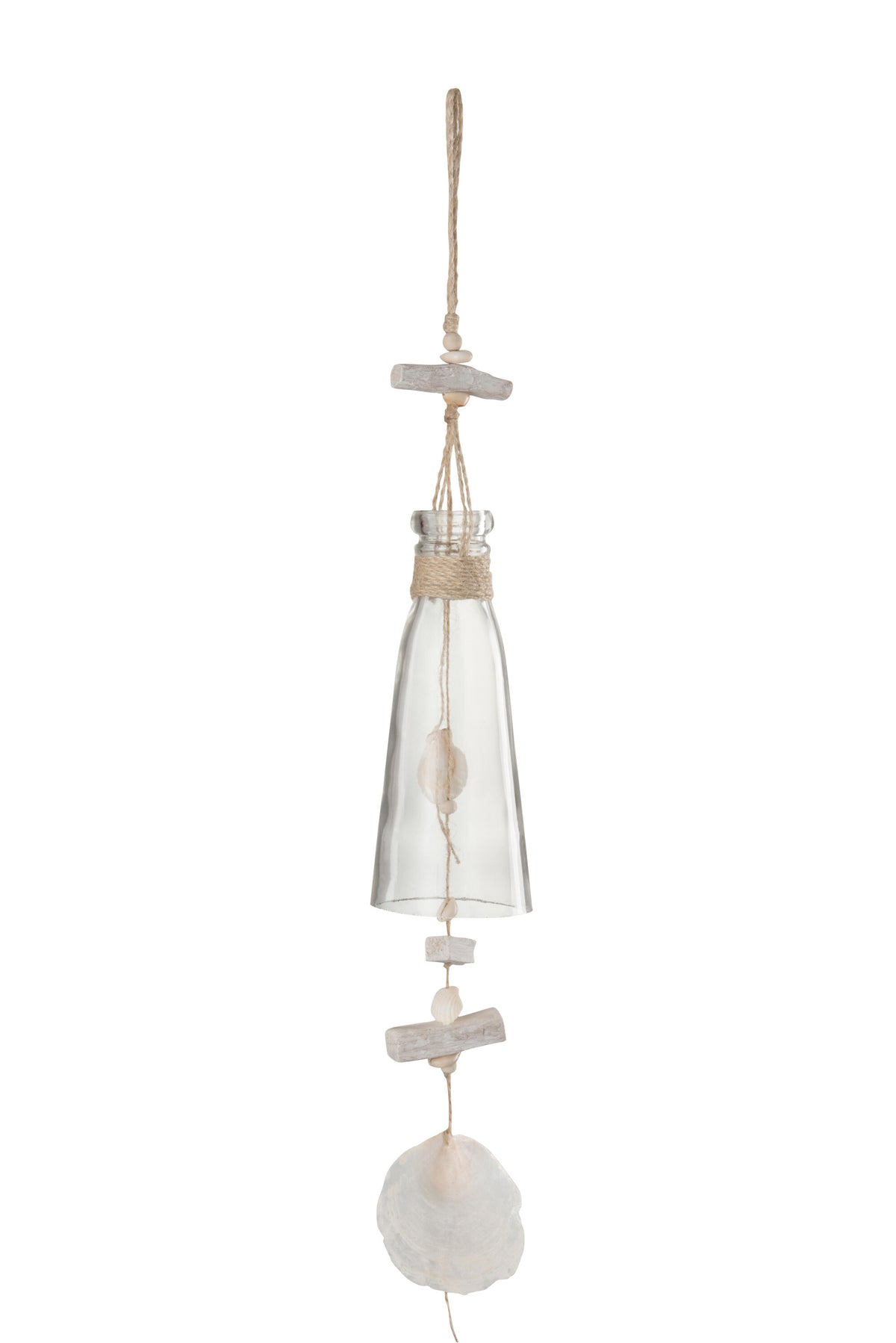J-Line hanger Fles - glas/hout - naturel/wit - large - 3 stuks