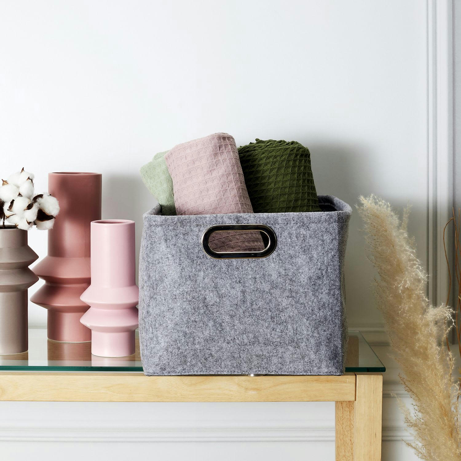 - Lot de 2 paniers de rangement rectangulaires en polyester gris