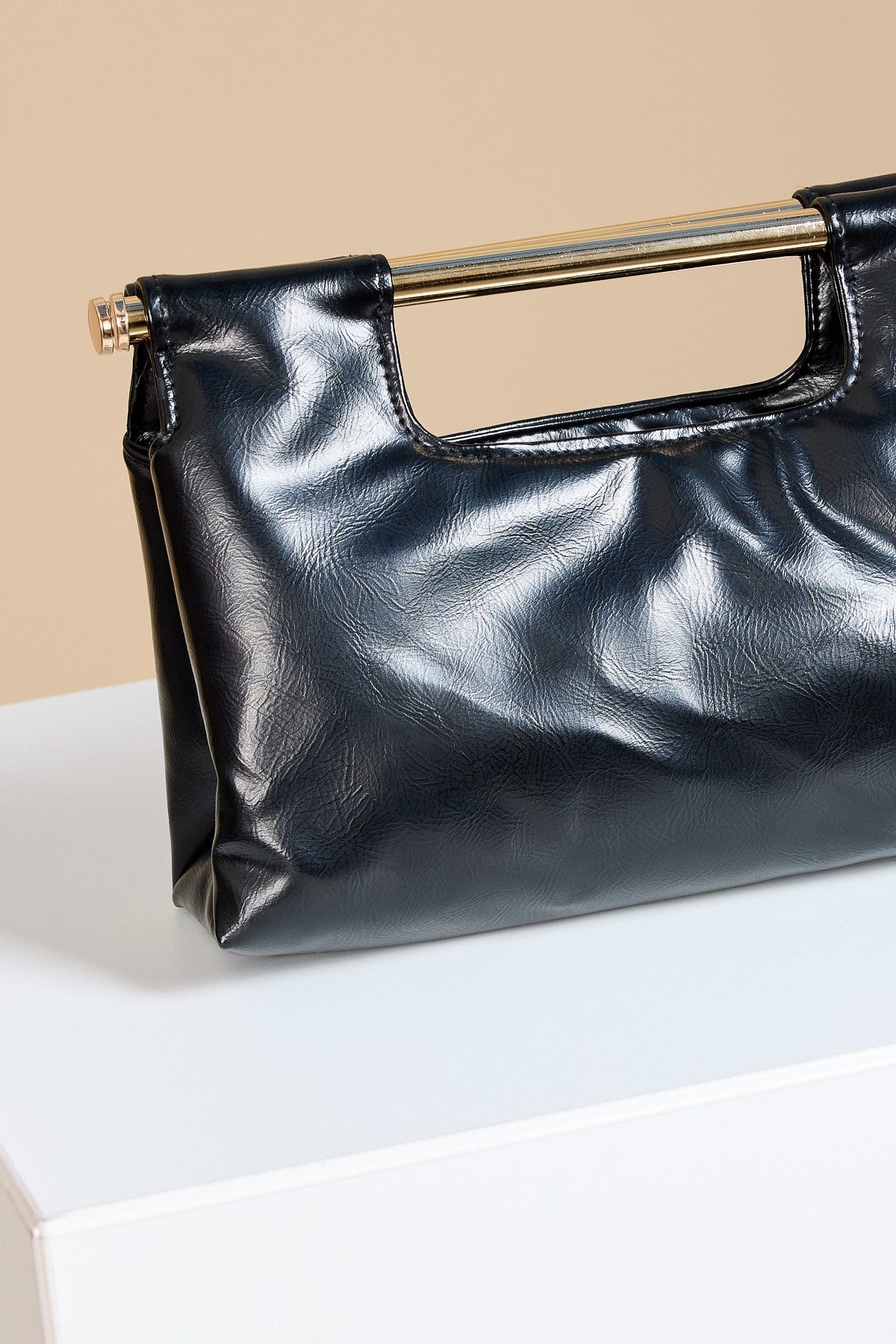 Little Mistress Black Metal Bar Clutch Bag