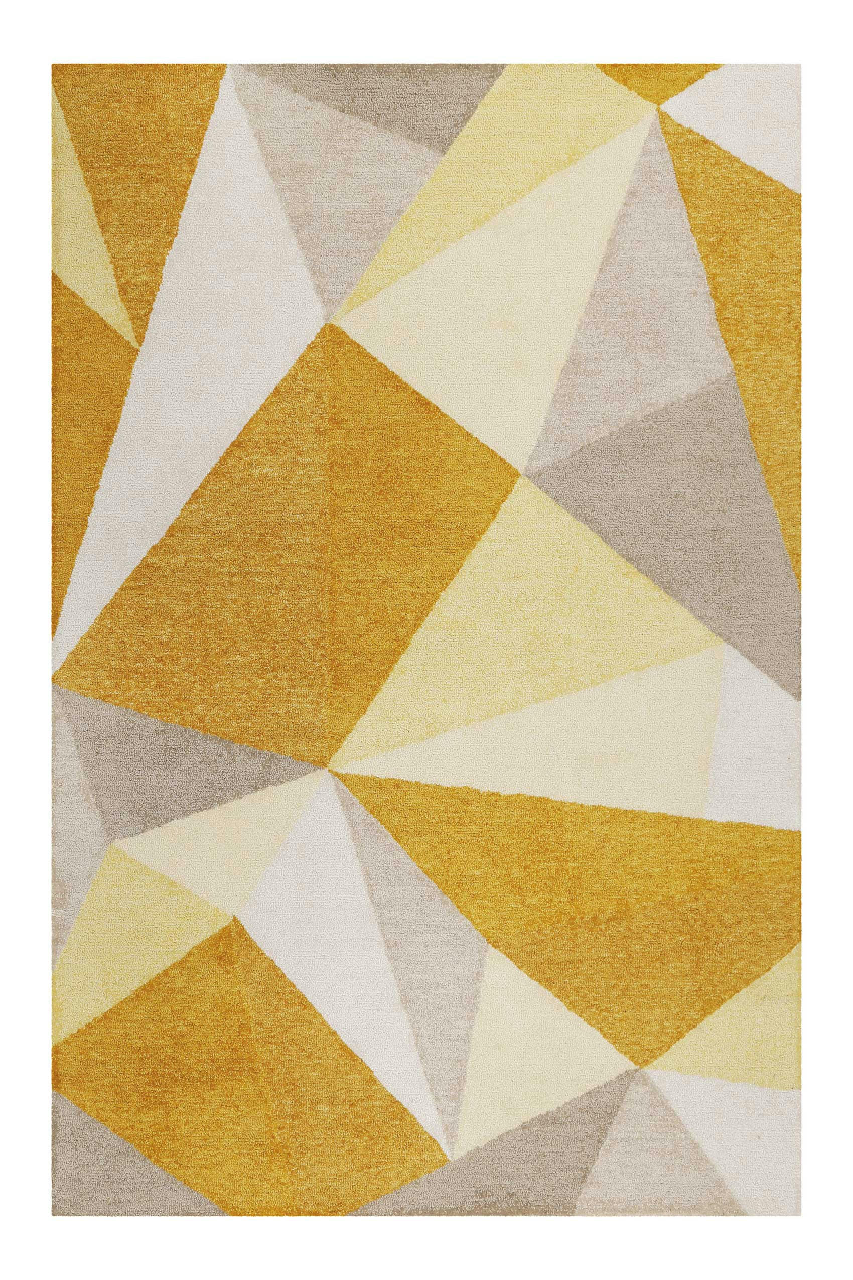 NEXT TIME - Tapis graphique à poil ras tons de jaune orangé et gris  110x170