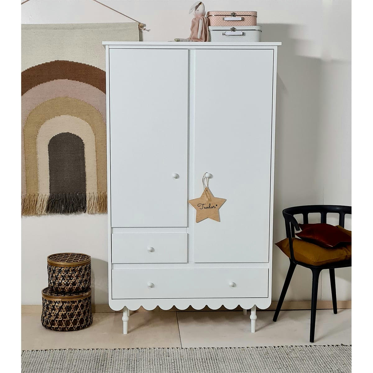 BABUSHKA - Armoire 2 portes 2 tiroirs blanc
