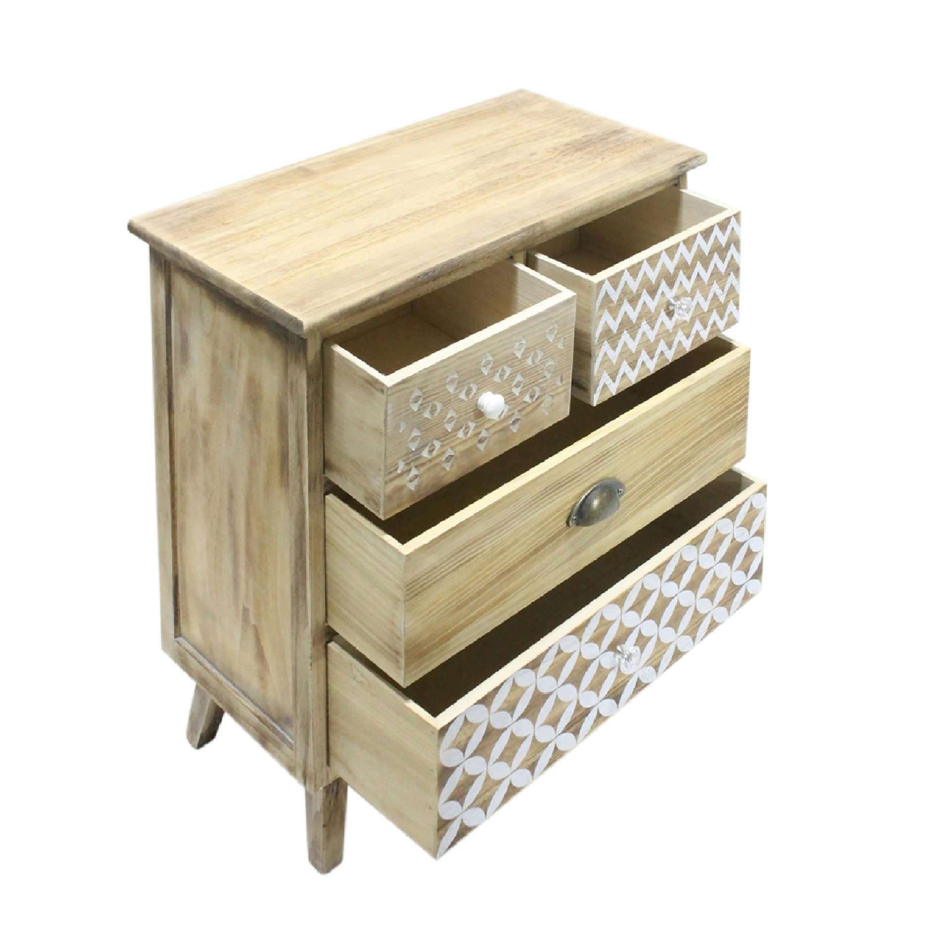 - Cabinet de rangement avec 4 tiroirs en bois blanc et marron