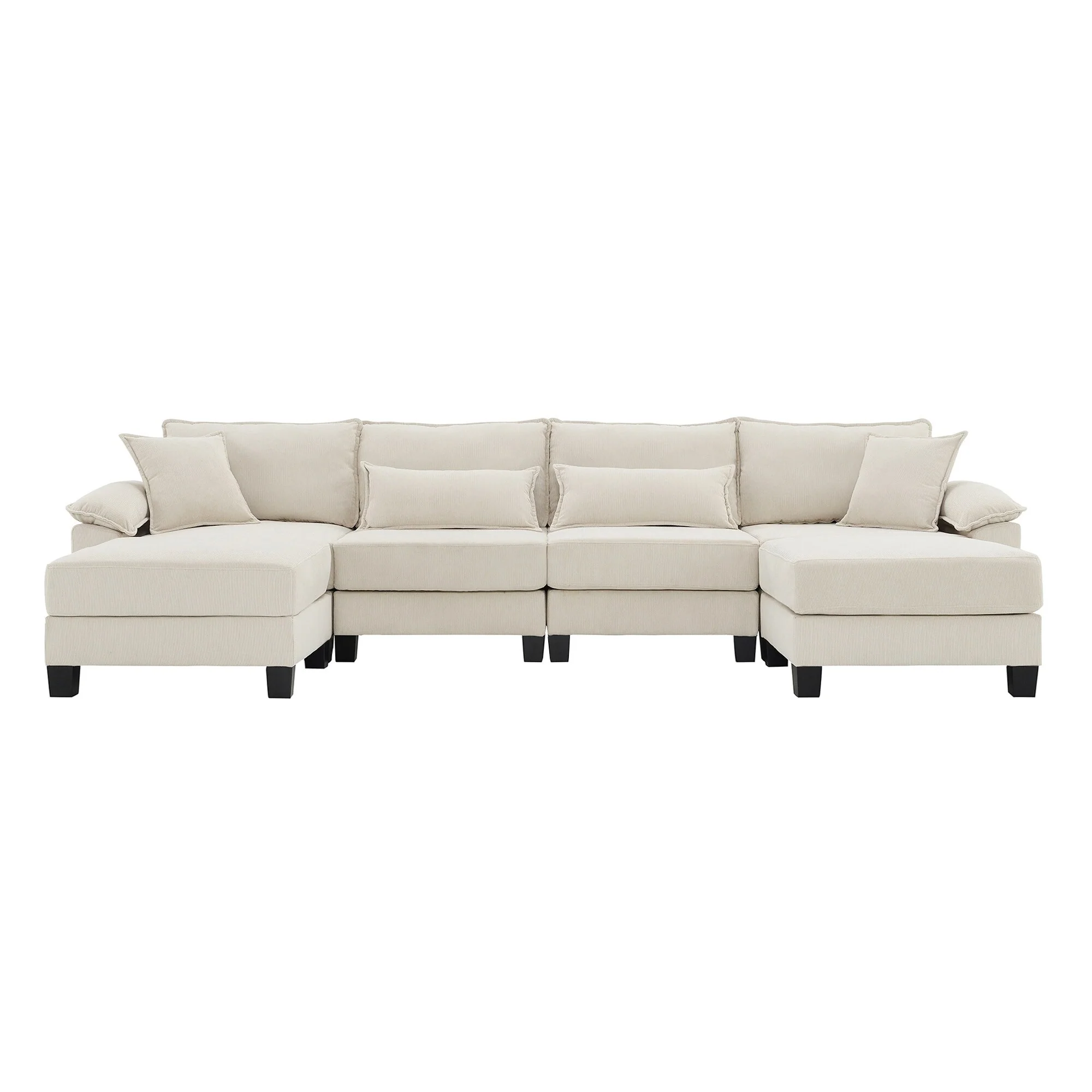 Modern Modular Corduroy Sofa with Wide Seats and Pillow Armrests and Lumbar Pillows for Versatile Living Room Spaces