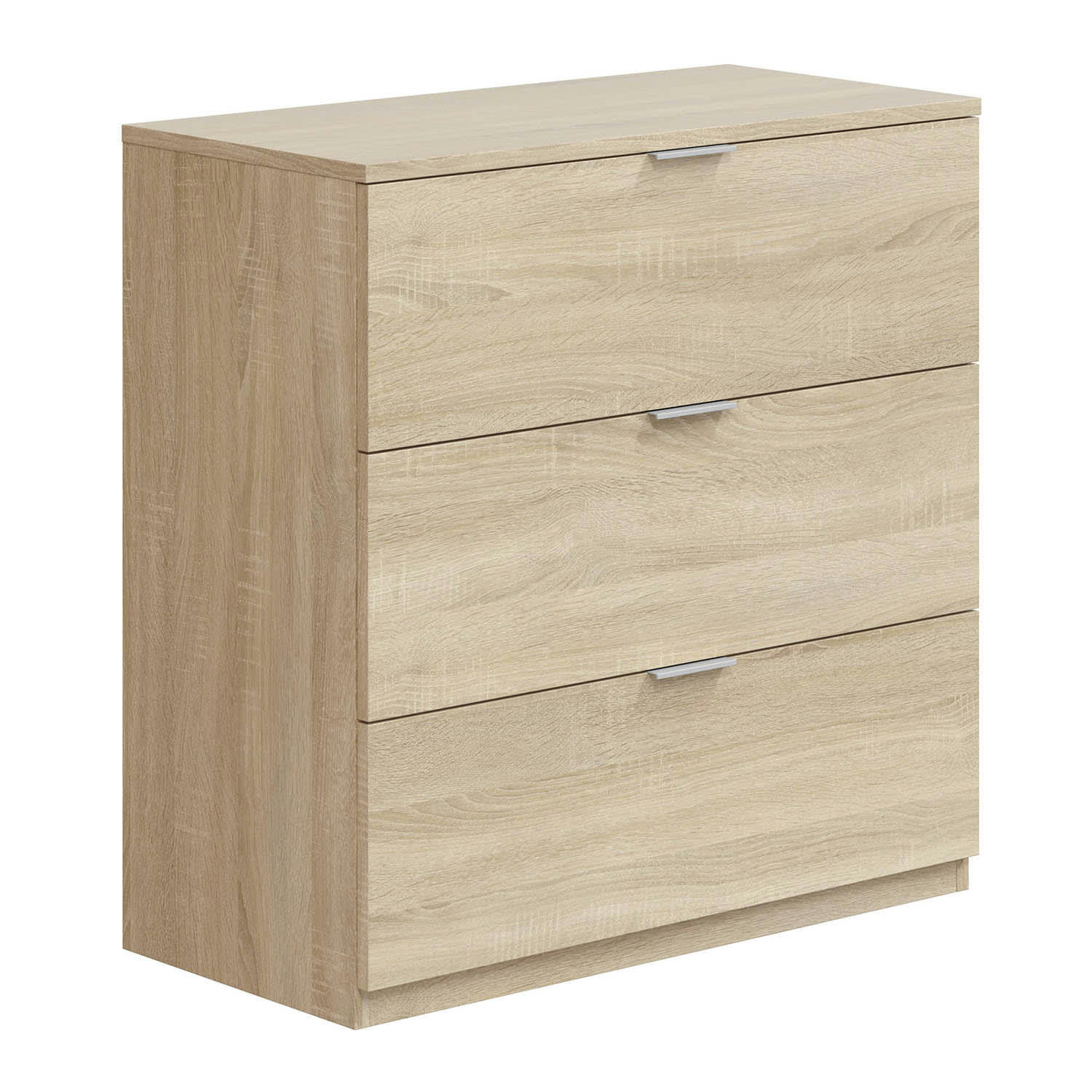 SANTI - Commode 3 tiroirs couleur chêne, 77 cm largeur