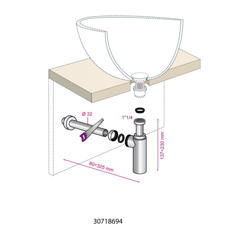 Siphon de lavabo Linéis en laiton chromé Ø 32 mm INVENTIV