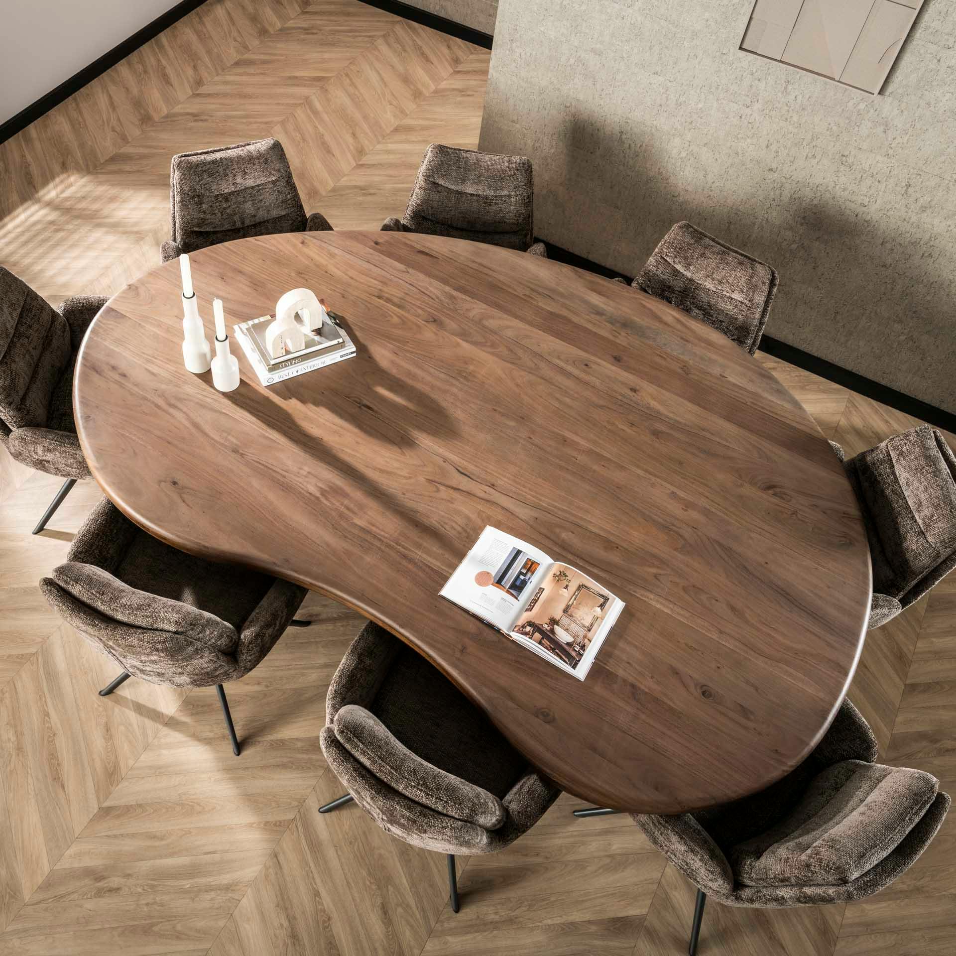 Table à manger design en bois d'acacia massif forme haricot 244 cm MYSORE