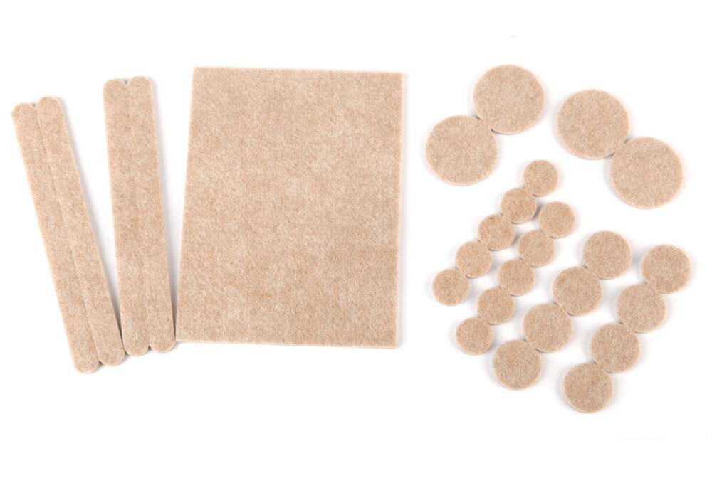 Heavy Duty Assorted Felt Pad Kit, Surface Protection, Self-Adhesive, Beige, 27-pc