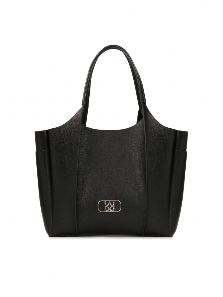 Large black handbag with silver hardware