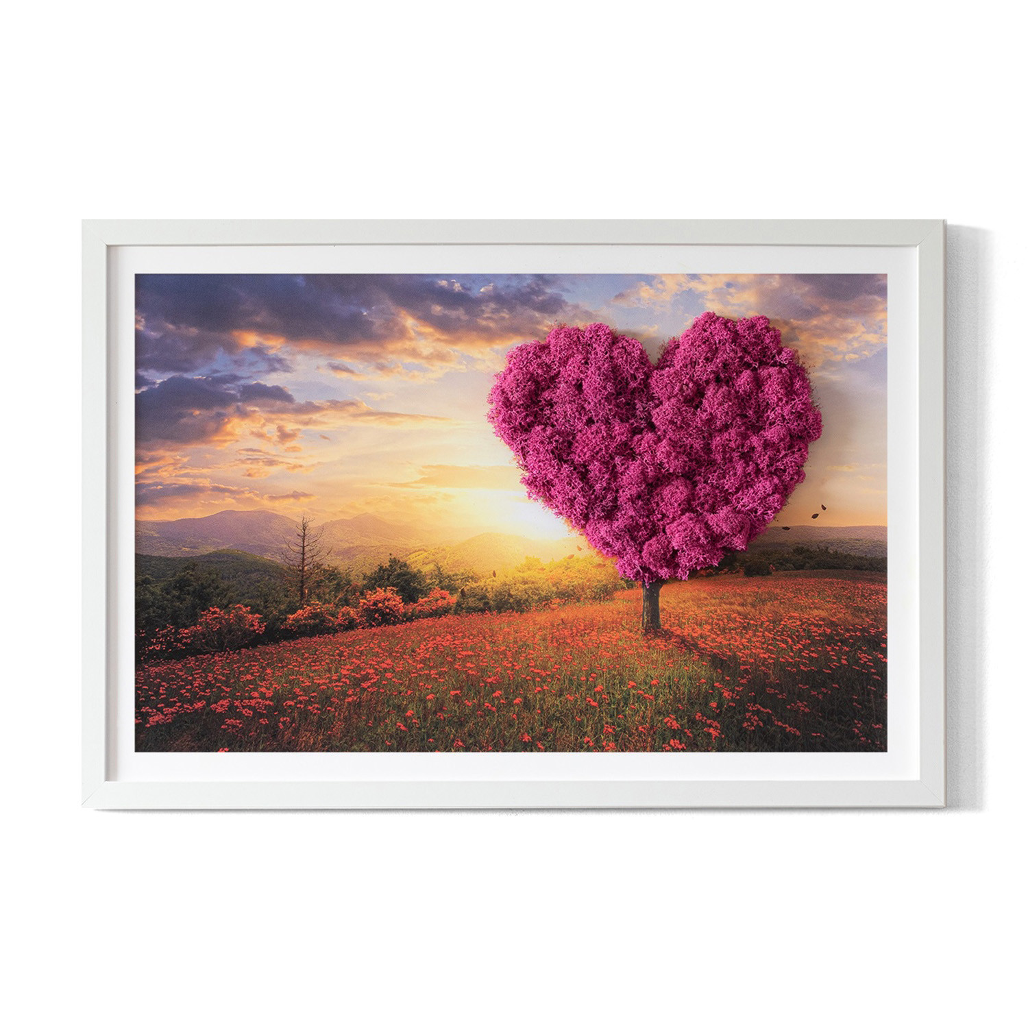 Obraz z mchem - Drzewo serce 60x40 cm Biała Rama