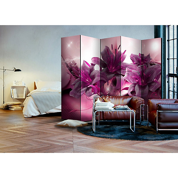 Paravent La Flamme Violette II Décoration 5 Panneaux 225 x 172 cm Rose et Violet