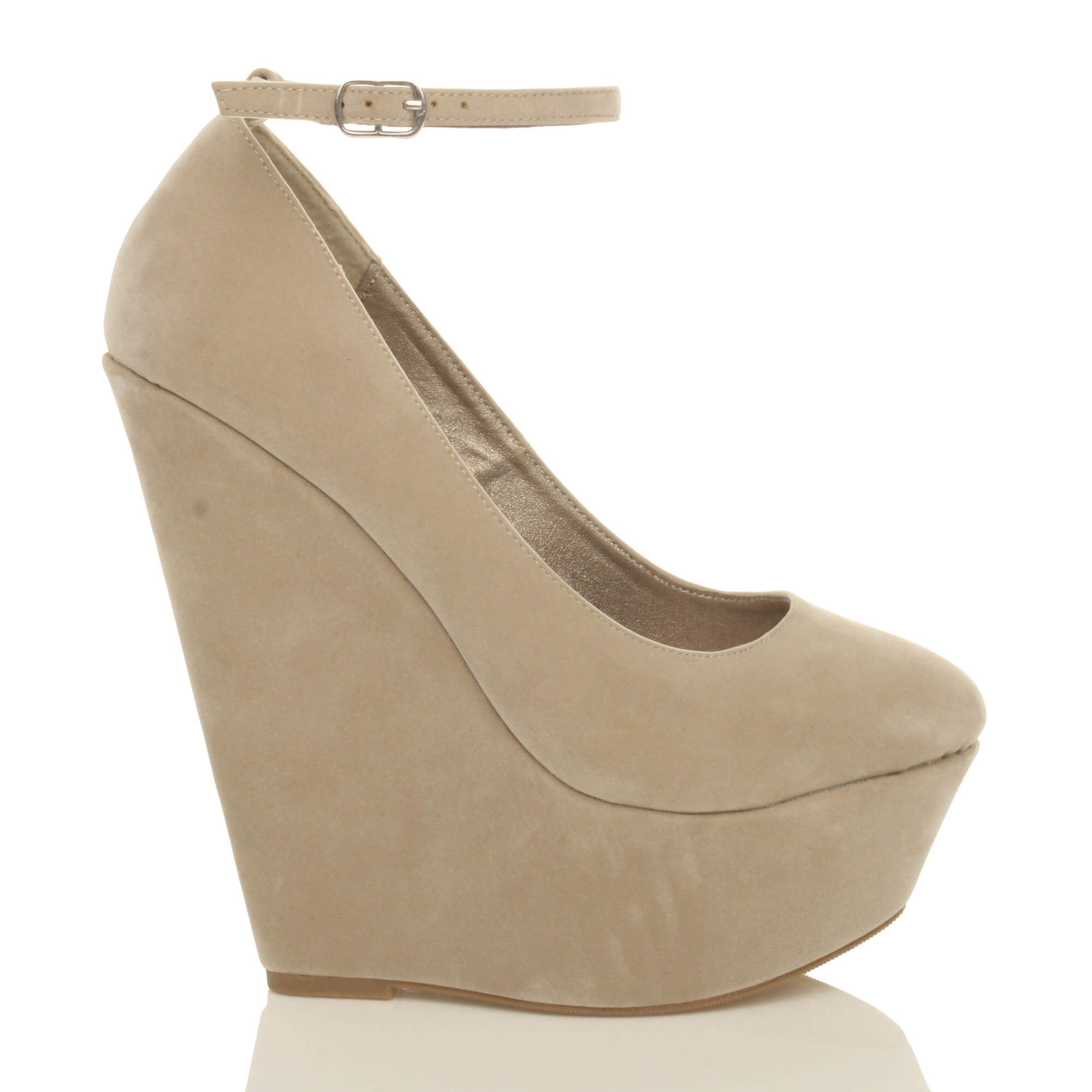 AJVANI High Wedge Heel Ankle Strap Platform Court Shoes