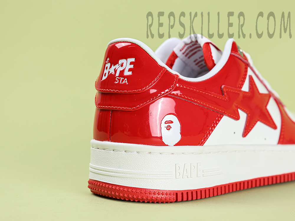 A BATHING APE BapeSta Red White Patent Leather Low Sneakers