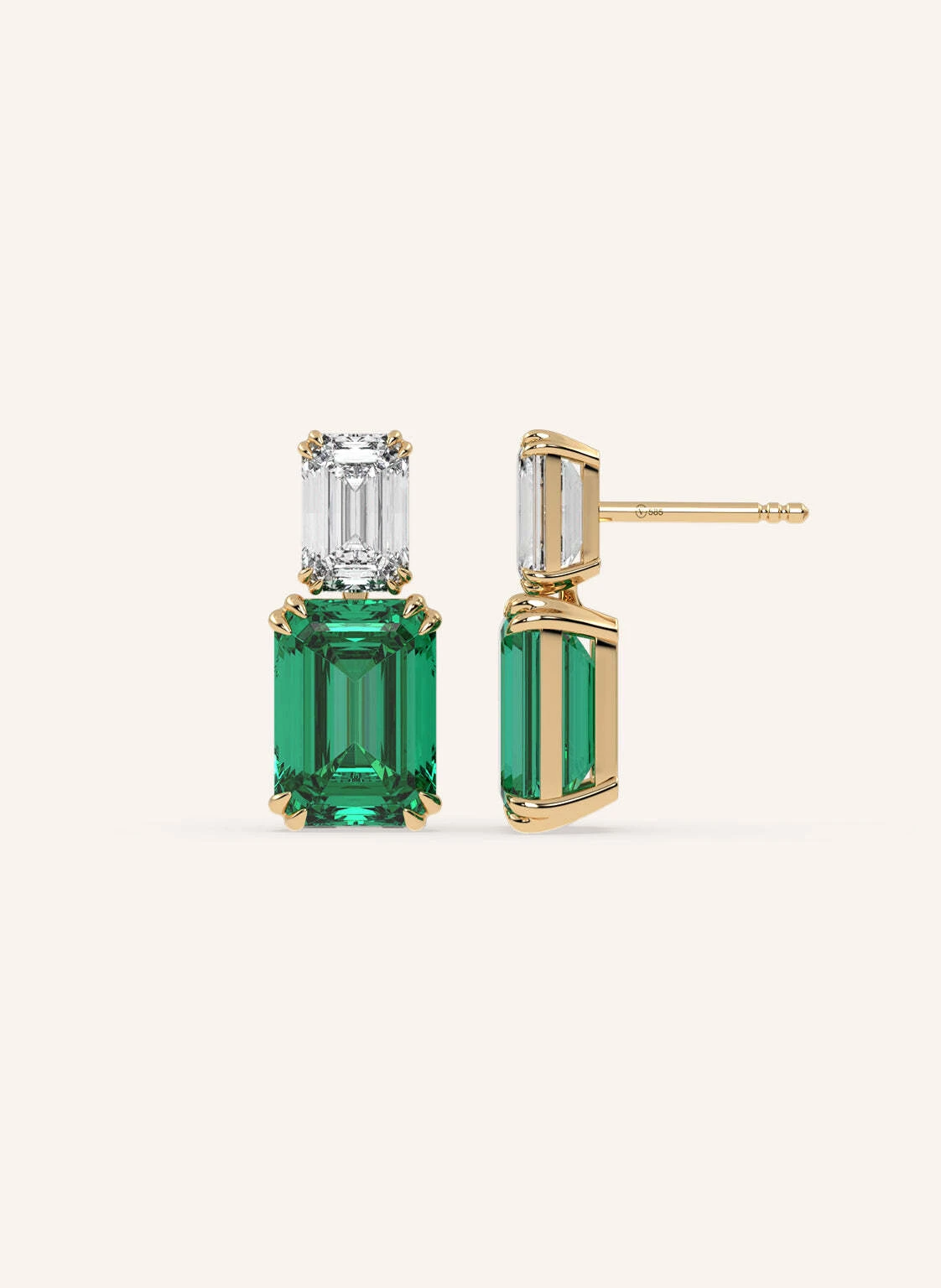 VEYNOU Ohrhänger BEYOND EDEN aus 14 Karat Gelbgold und 4ct. Smaragden und 2,0ct. Lab-Grown Diamanten