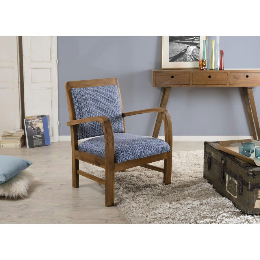 ERIS - Fauteuil en teck tissu bleu