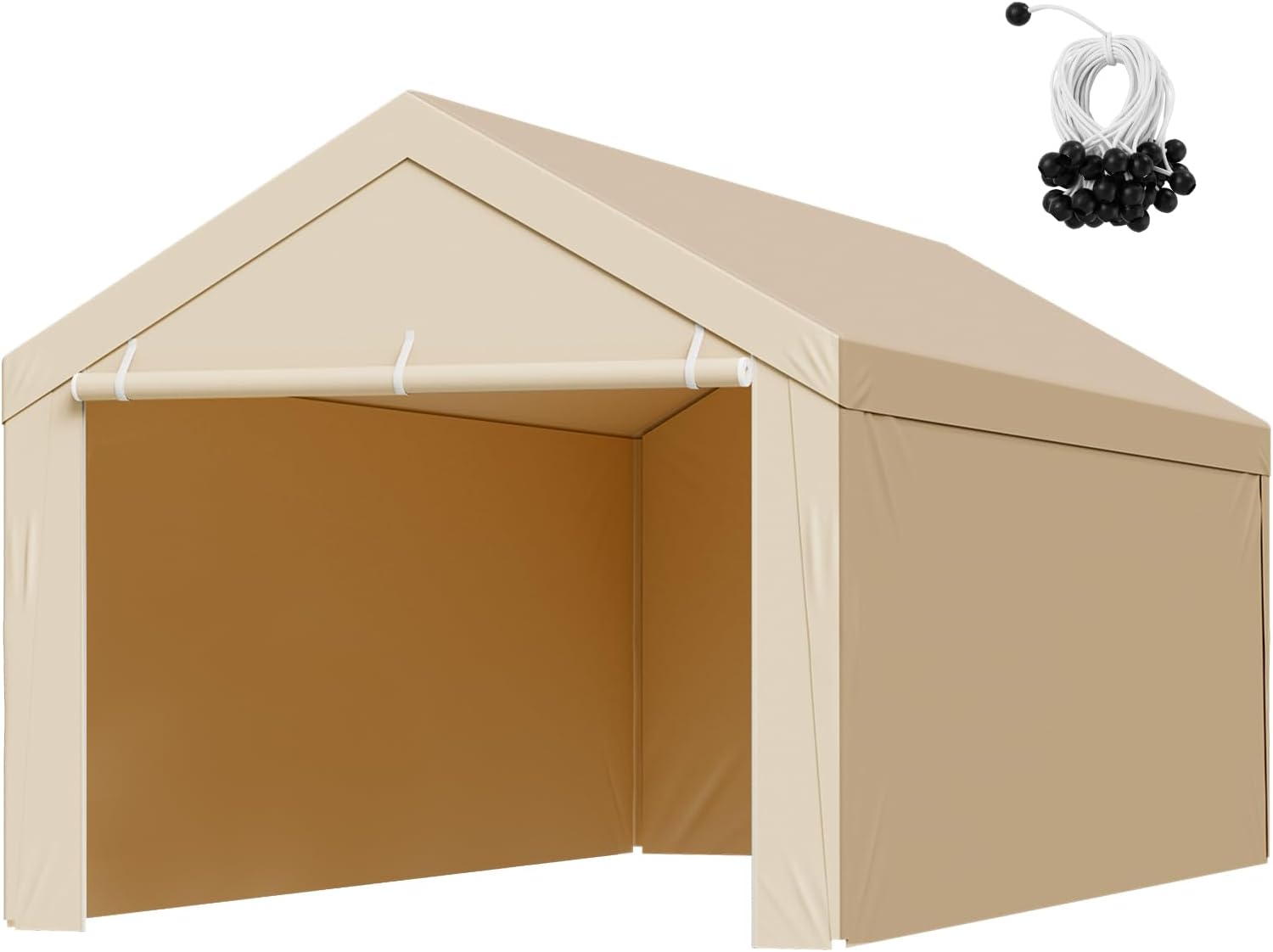 VEVOR Carport Replacement Canopy Cover, 10 x 20 ft Potable Garage Tent Top Tarp with Sidewalls, UV-Resistant & Waterproof, Heavy Duty Car Shelter Tarp with Ball Buggees, Beige, Frame Not Included