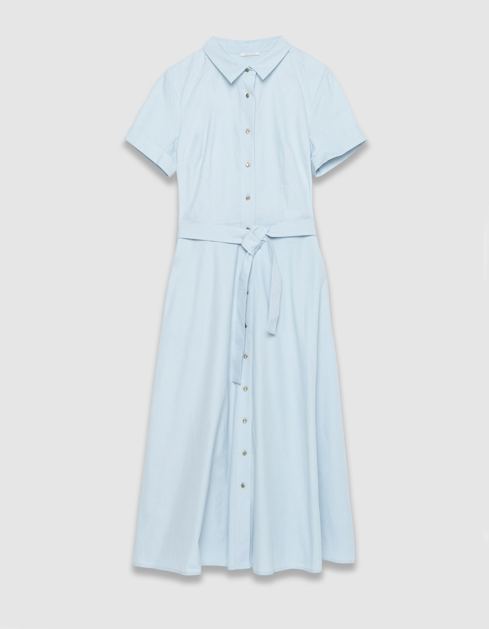 Robe chemise bleu ciel boutonnée ceinturée Femme