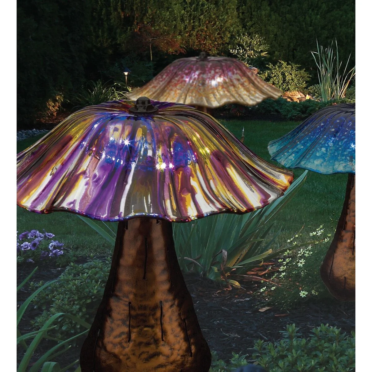 Solar Toadstool Stake - Purple/Yellow - 11X11X13.75