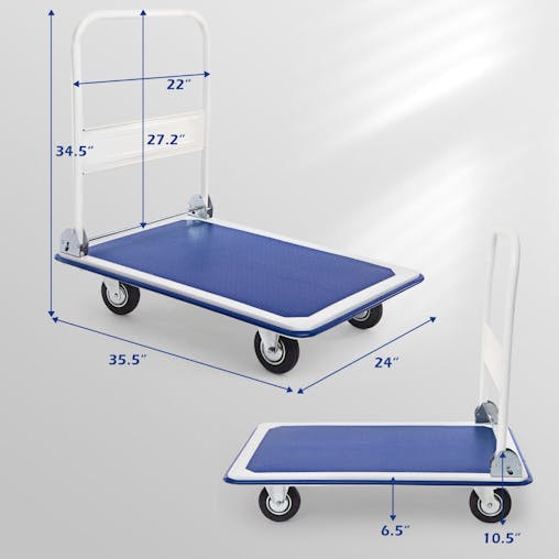 NNECW Folding Platform Truck with Swivel Wheels for Loading/Storage
