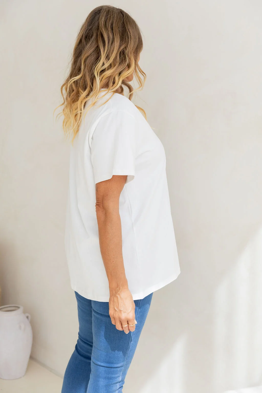 Relaxed V-Neck Tee in White
