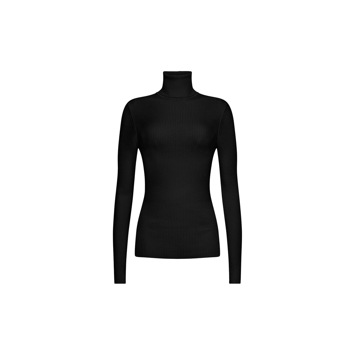 Merino Fine Rib Top Long Sleeve, black
