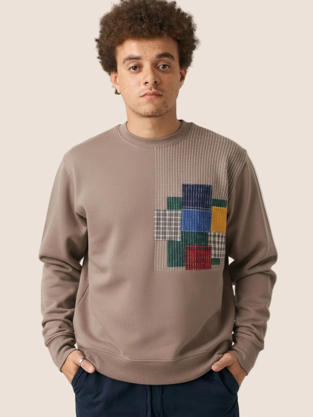 Colwyn Cotton Patchwork Crew Neck Sweater