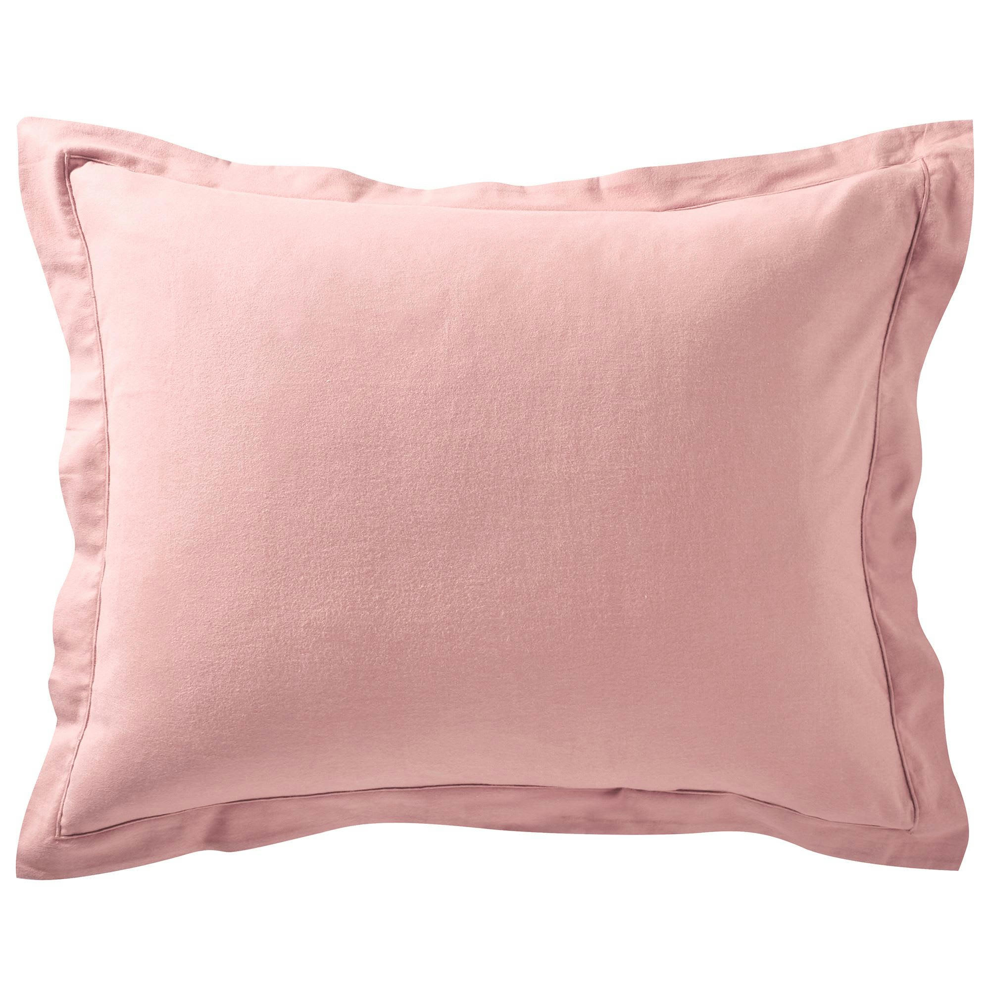 FLANELLE UNIE - Taie volant 63x63 rose poudré en coton