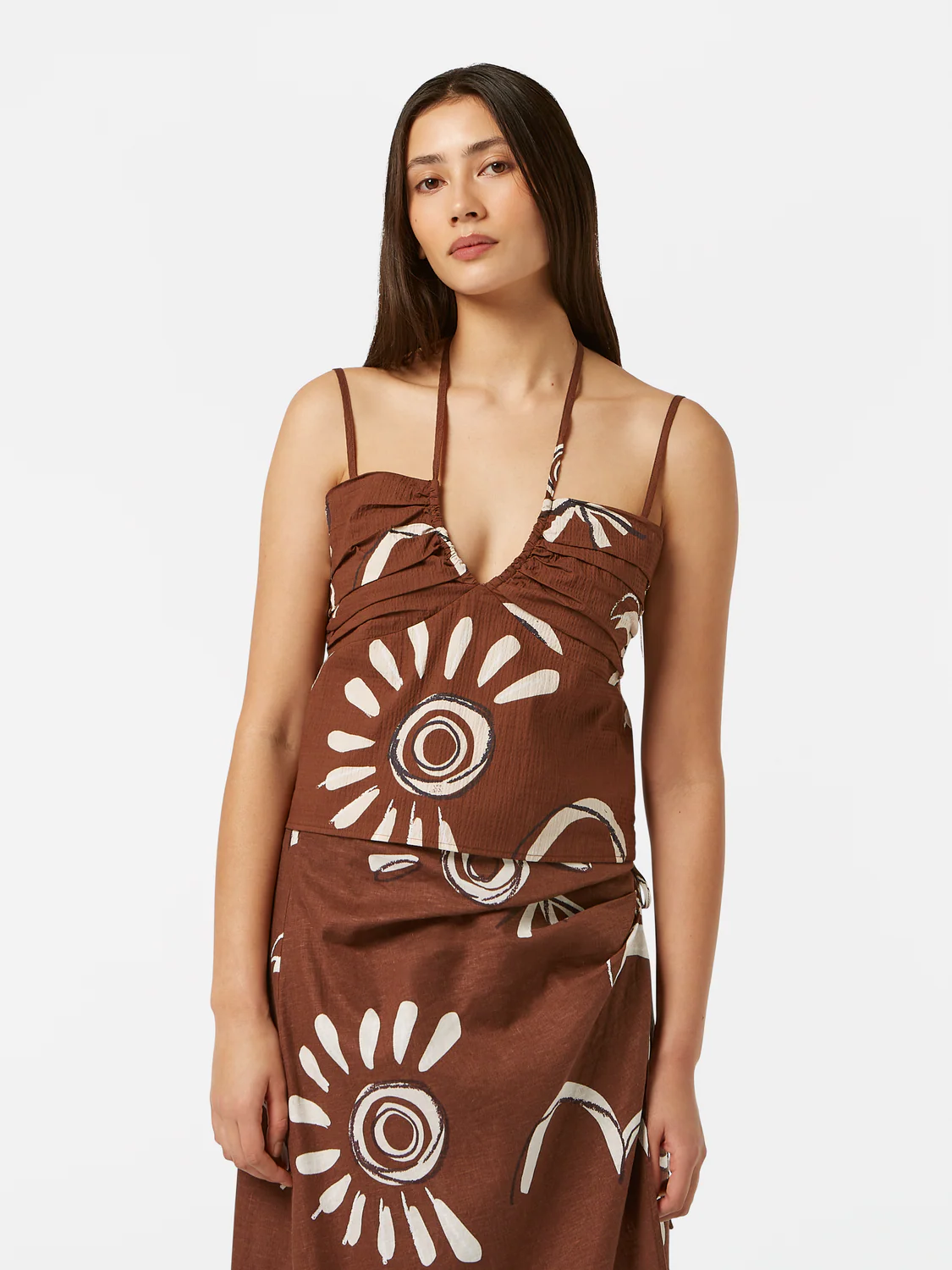 Inky Sun Gathered Strappy Tank Top