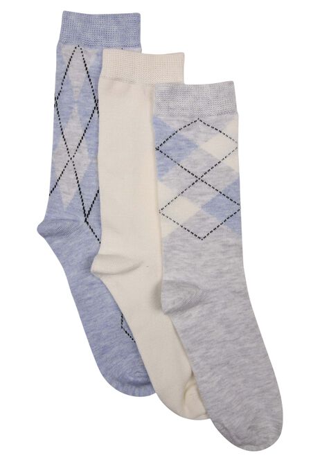 Womens 3pk Grey Argyle Super Soft Ankle Socks