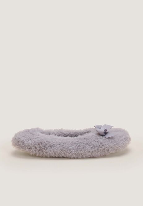 Womens Grey Fluffy Ballerina Slippers