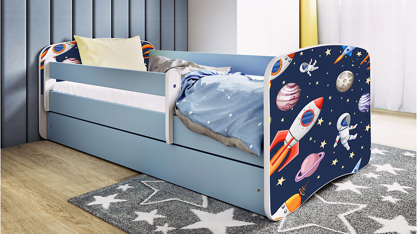 Łóżko Babydreams 140x70 kosmos z szufladą niebieskie