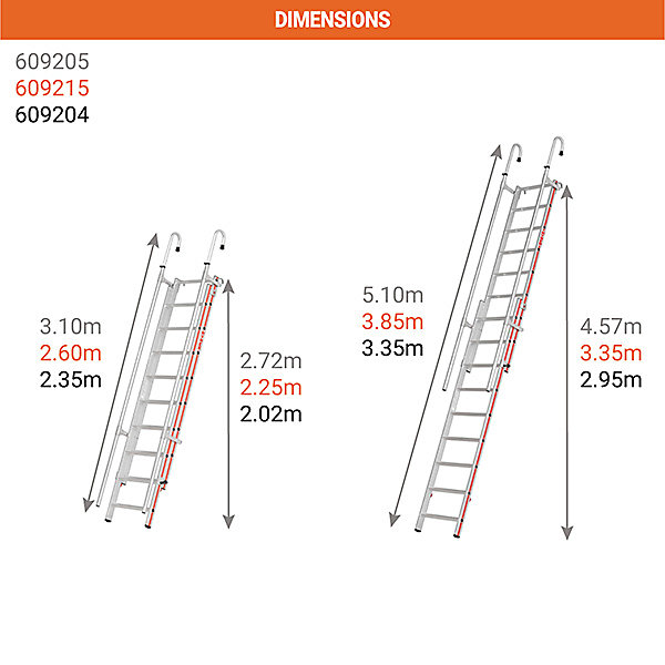 Echelle télescopique 11 12 échelons - Hauteur d'accès de 2.72 à 4.57m - 609205