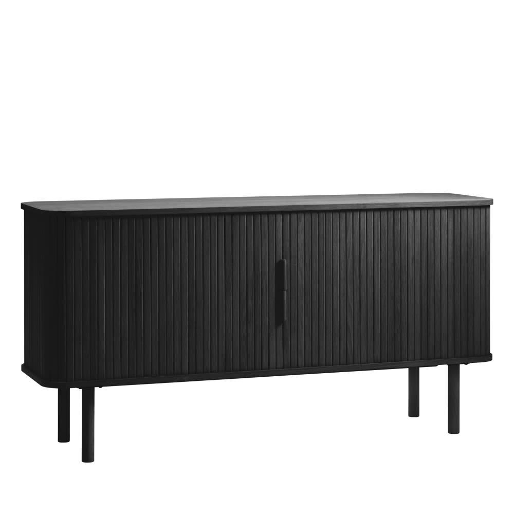 CALLAN - Buffet aux portes coulissantes en bois strié L160cm noir