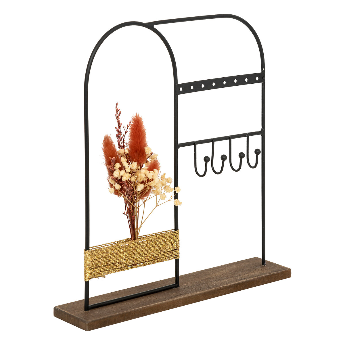 Porta bijuteria preto em metal e madeira