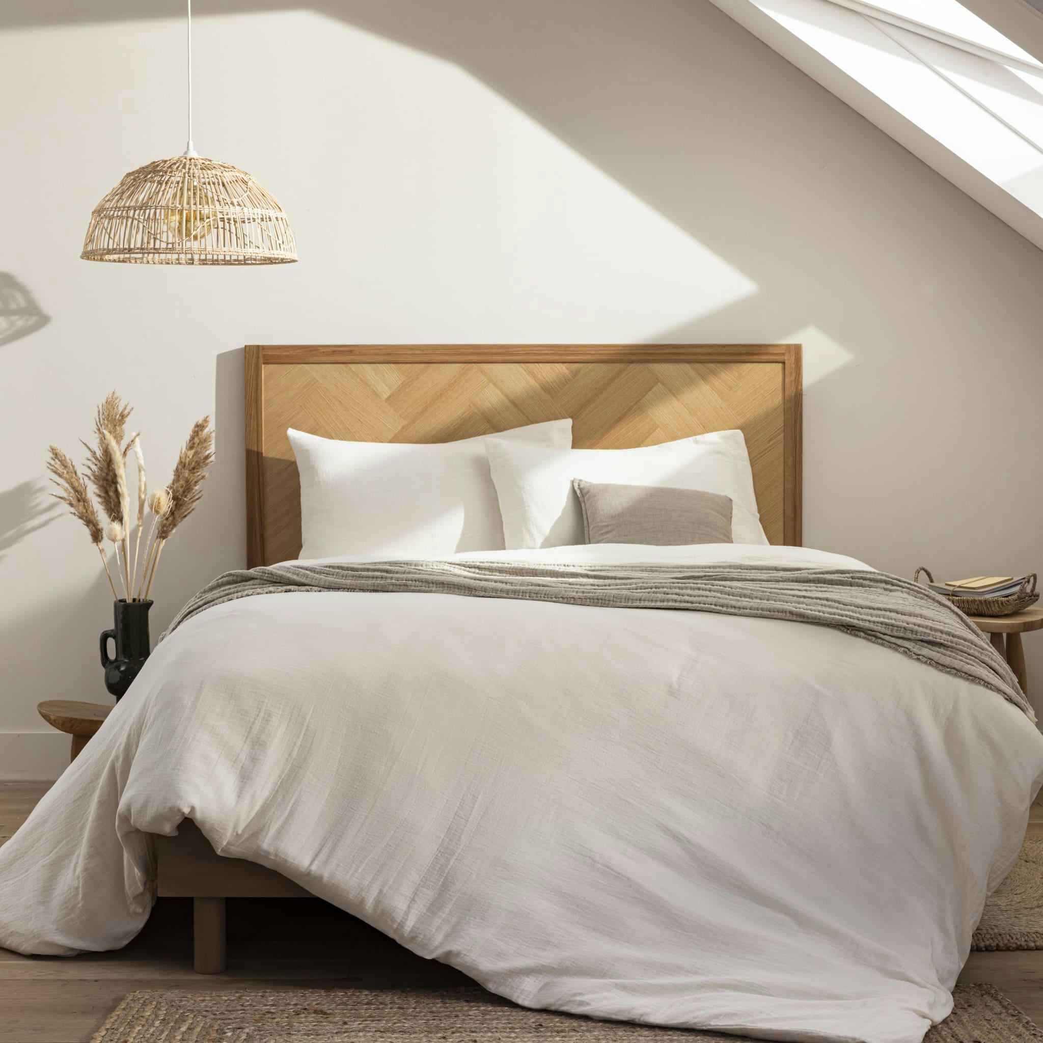 - Tête de lit marqueterie en bois massif naturel 160 cm