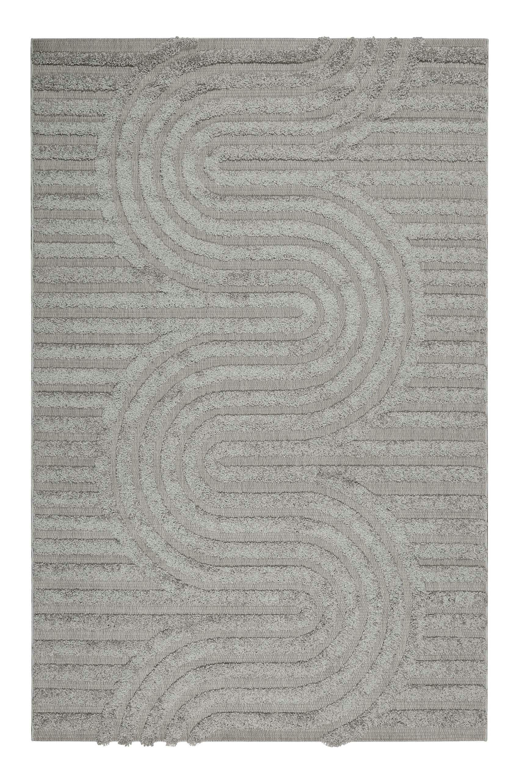 MILES - Tapis intérieur/extérieur à relief motif design gris 160x225
