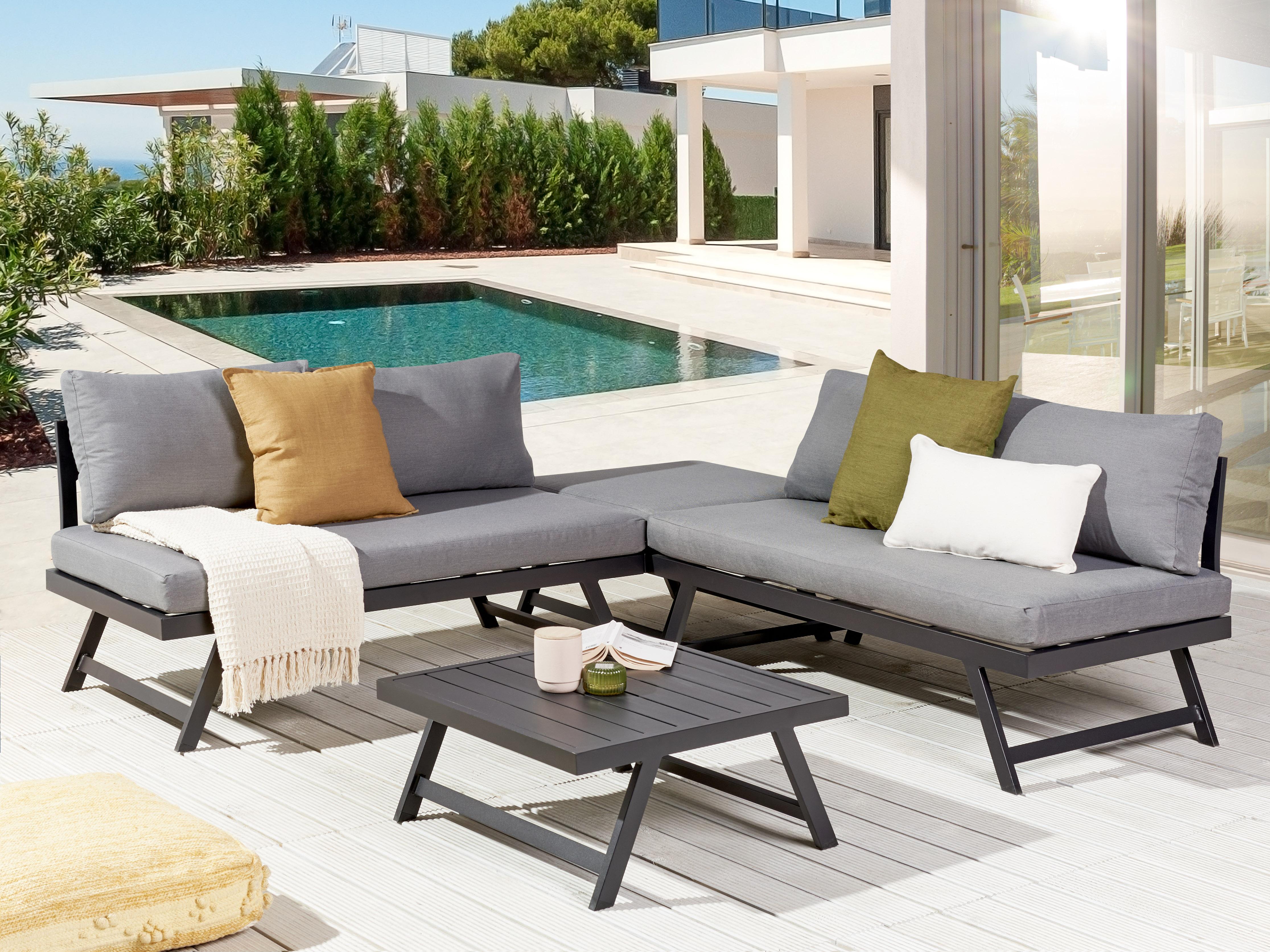 Garden Corner Sofa with Table 5 Seater COCCORINO Metal Grey