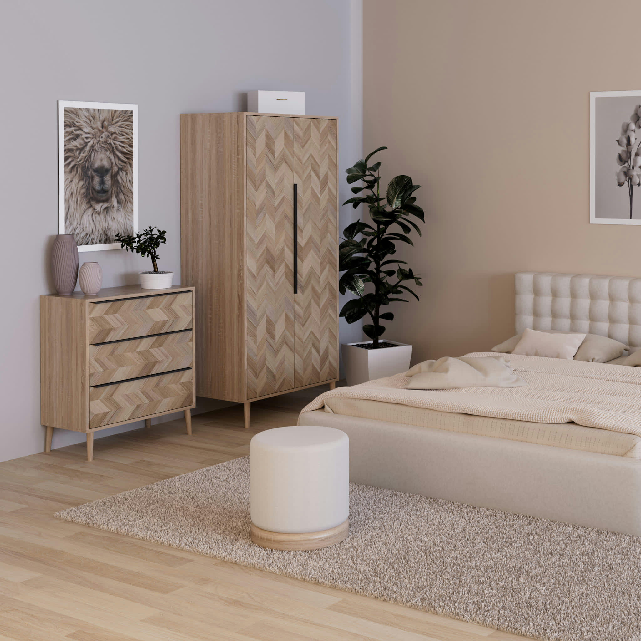 - Commode 3 tiroirs avec pieds en bois massif