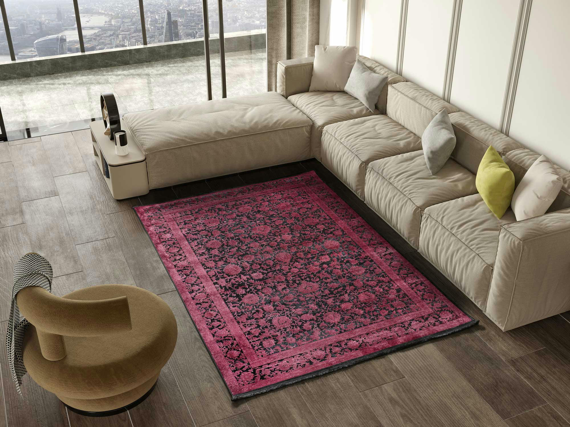 BROOKLYN - Tapis vintage en noir et rouge, 200X290 cm
