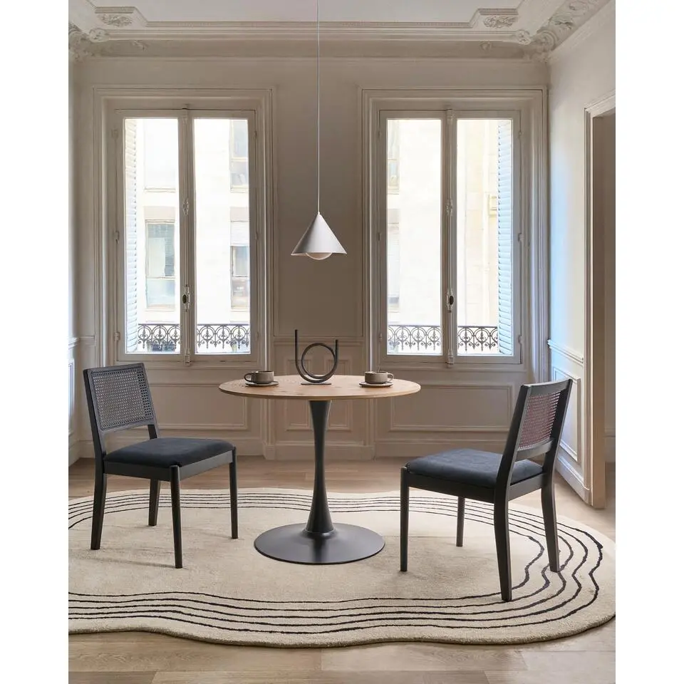 TAMARAC - Eetkamerstoel set van 2 - Zwart - Rubberhout/Kunstrotan