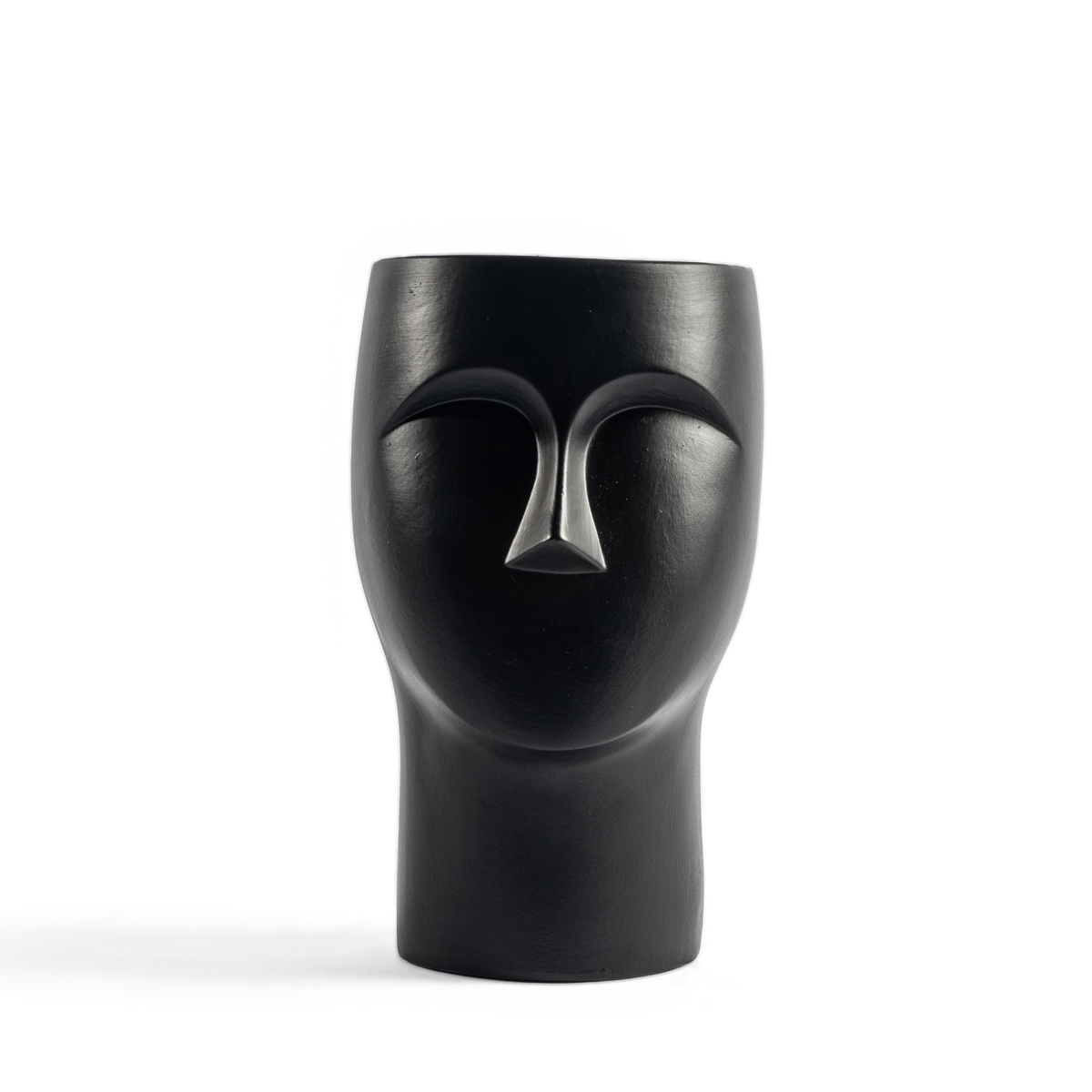 Jarra de cerâmica preta figura cara de homem