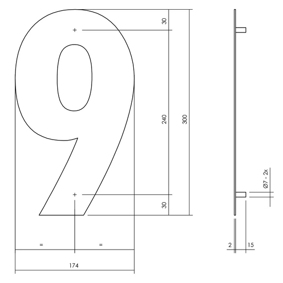 Hausnummer, Nummer 9 XL, mattschwarz, Stahl