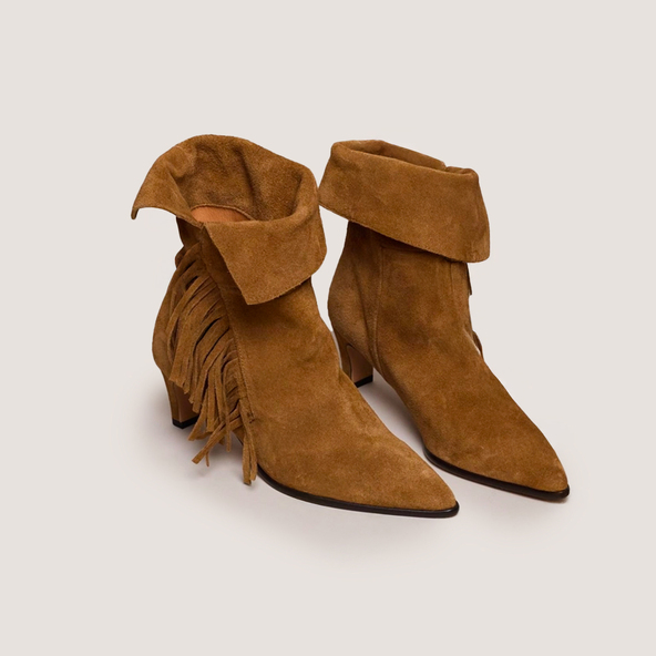 Bottines à franges et bouts pointusen croute tabac | VELINA