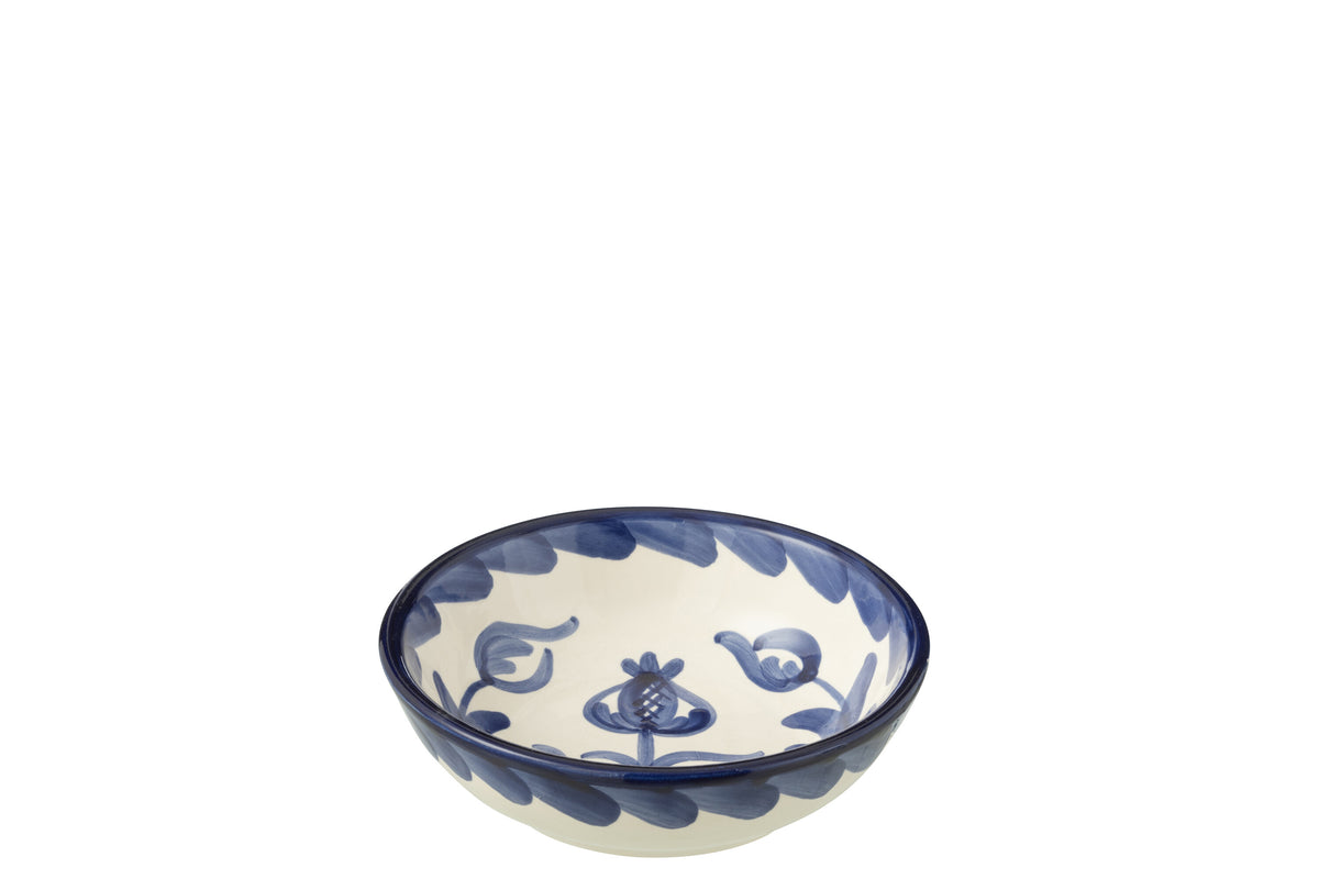 J-Line kom Granada Low - keramiek - wit/blauw - small - Ø 14 cm