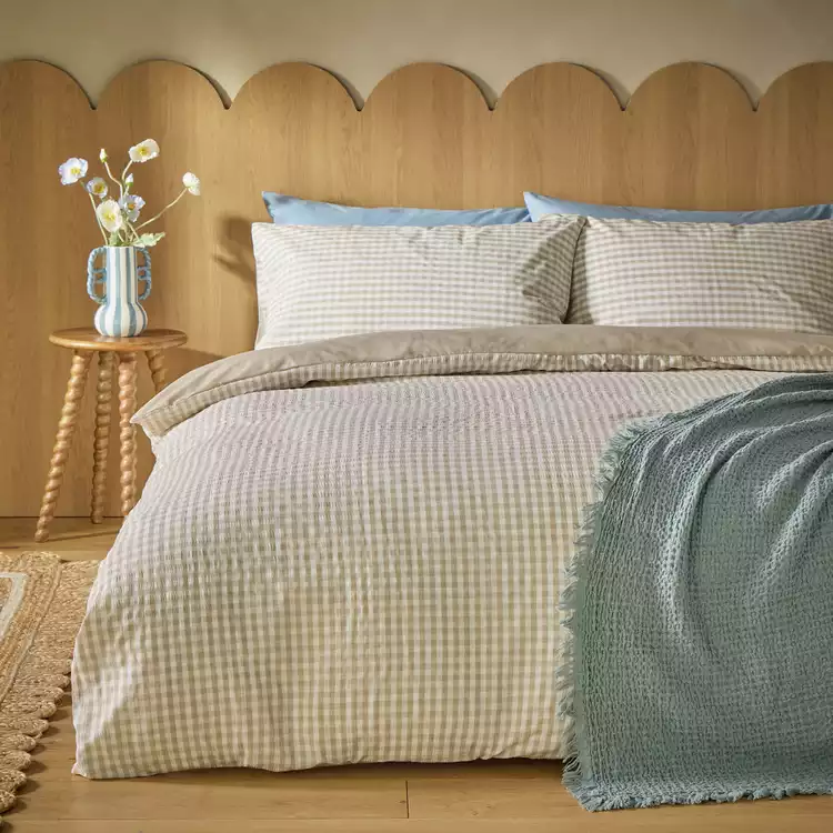 Habitat Gingham Seersucker Neutral Bedding Set - Single