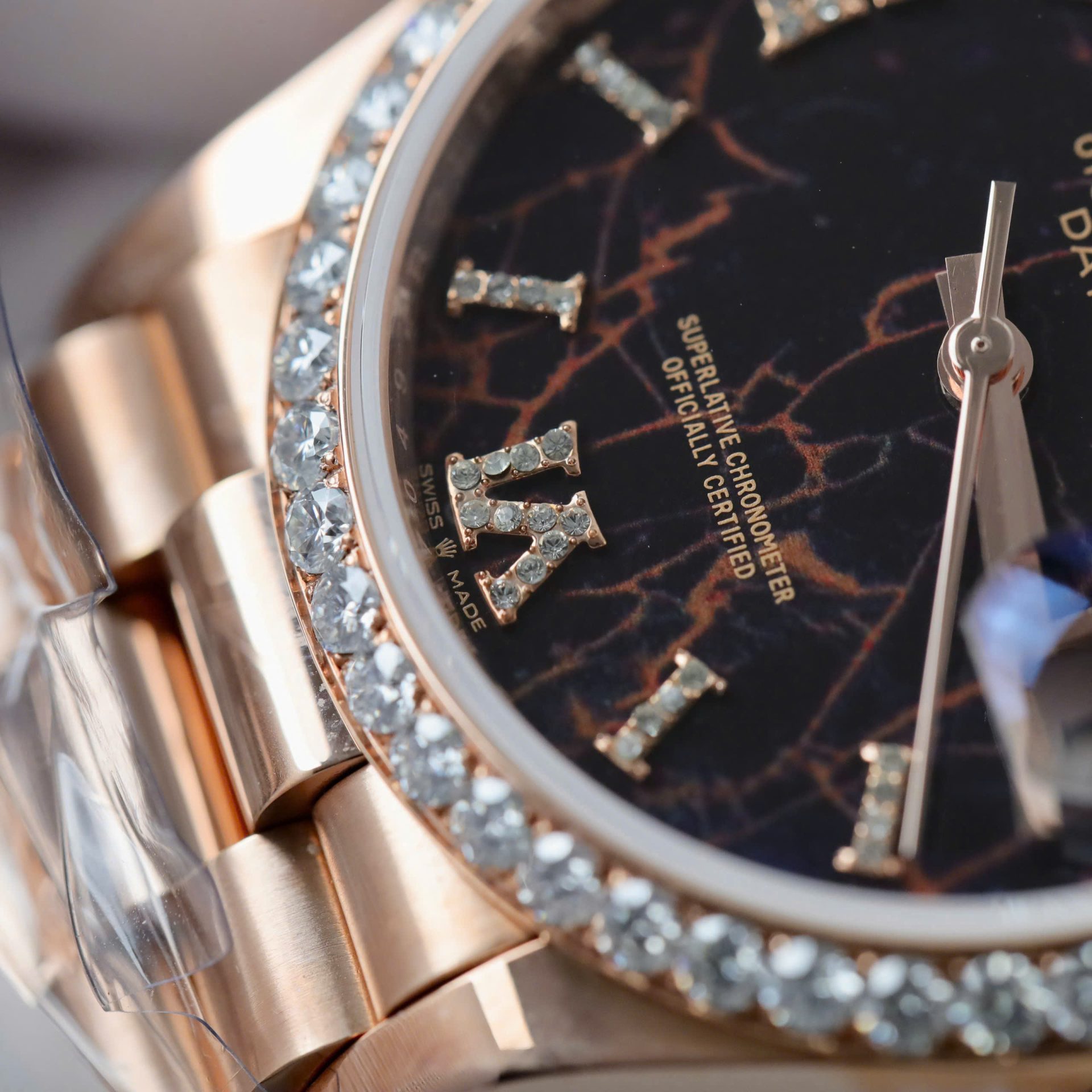 Rolex Day-Date RG Plated Eisenkiesel Dial With Diamonds 36mm Super Clone