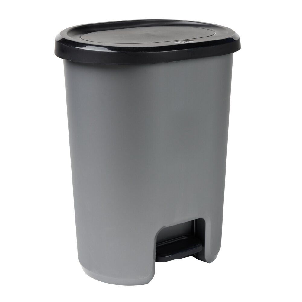Poubelle à pédale 27L plastique noir et gris clair 37x30xH46cm